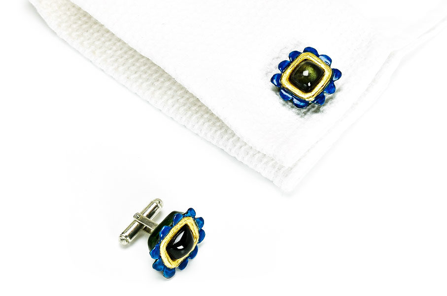 Cufflinks Picto by Bodyfurnitures: One of a kind jewellery made of tourmalines, silver and papier-mache by italian artist Gian Luca Bartellone, Bolzano.