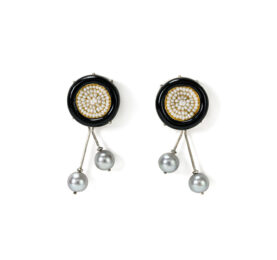 Contemporary earrings in black with gold, silver and pearls by Gian Luca Bartellone Bodyfurnitures